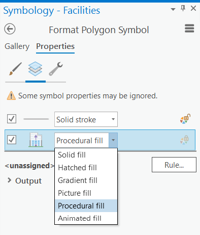 Stroke and fill settings on the Properties tab of the Format Polygon Symbol pane