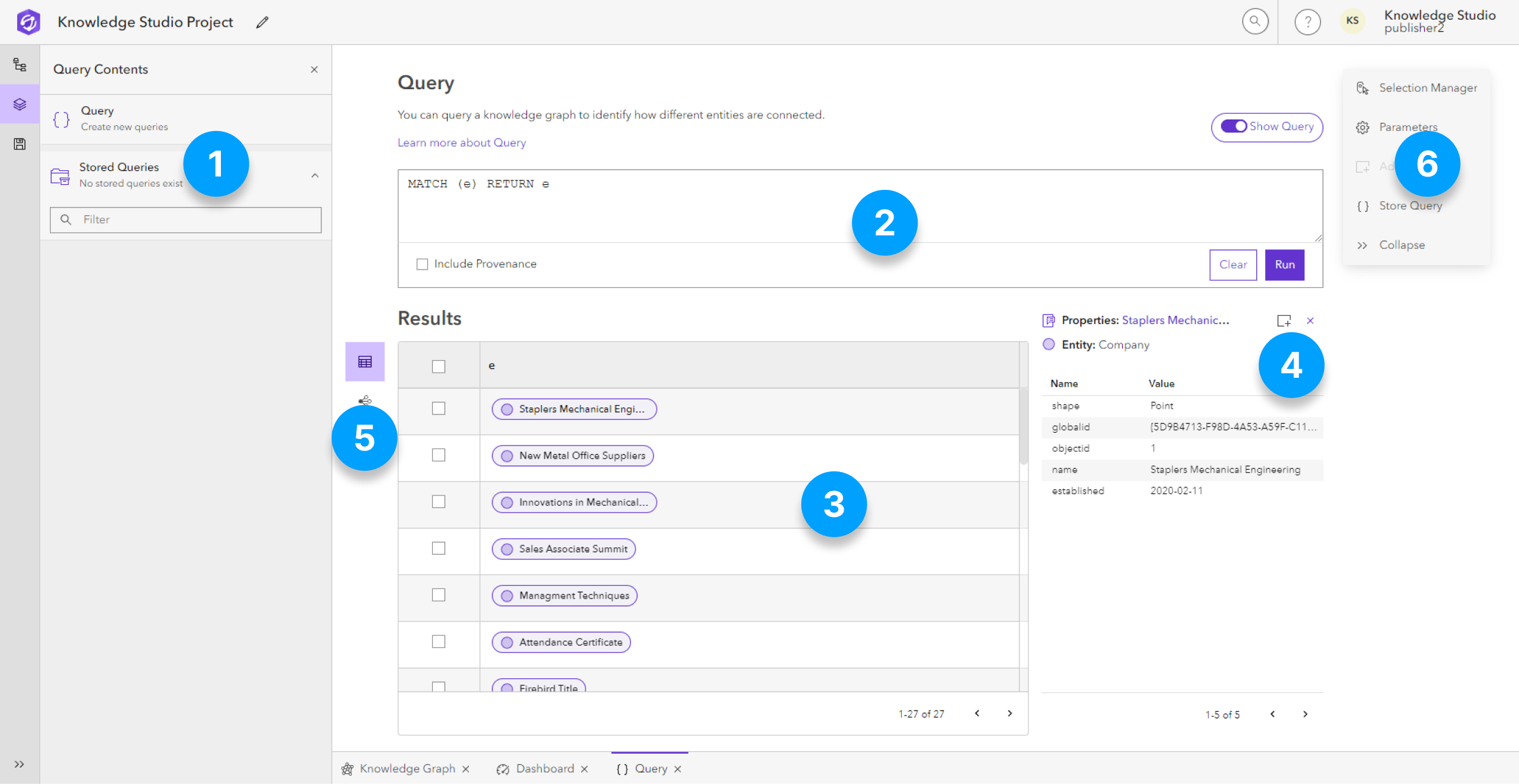 Diagram of the main areas of the query view.